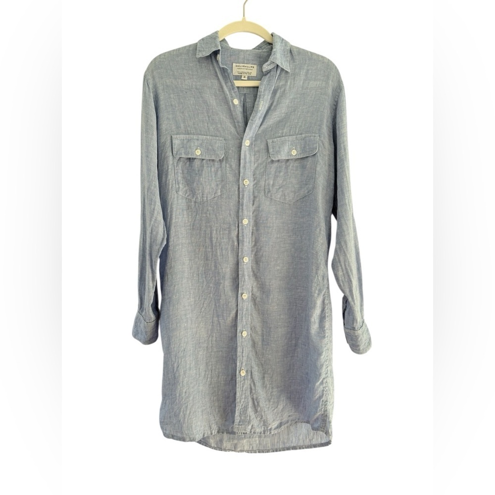 Emily Phillips Nashville | Blue Linen Button Up Shirt Dress | Size 4 EUC